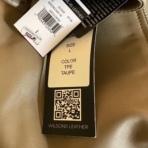 Wilson’s 💯Genuine Taupe Leather Moto Gorgeous Lining Logo Jacket New With Tags